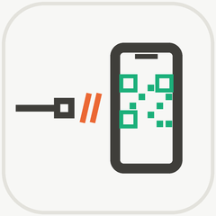 ケーブルの届かない位置にある、QRコードを表示したスマホの絵